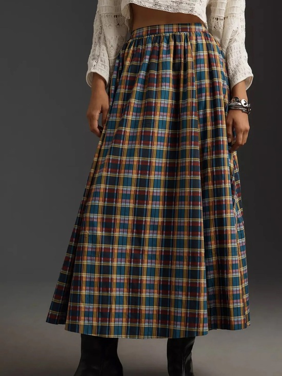 Maeve Dresses & Skirts - NWOT Maeve Jacie Poplin Printed Maxi Skirt Plaid Cotton Flowy Colorful Size XL